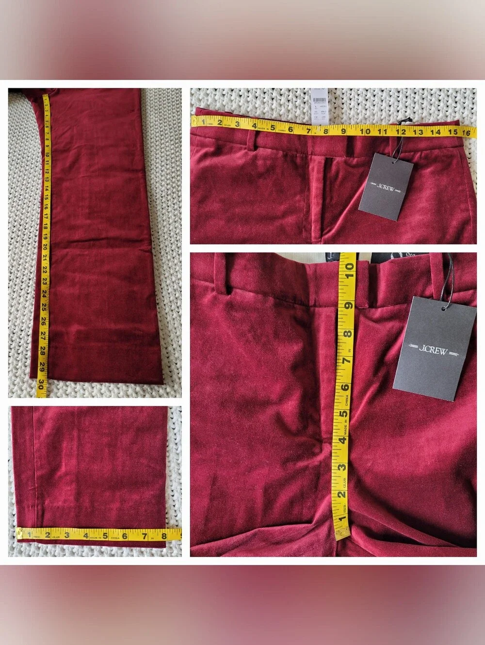 NWT J. Crew Stella Pant In Velvet, Inky Burgundy